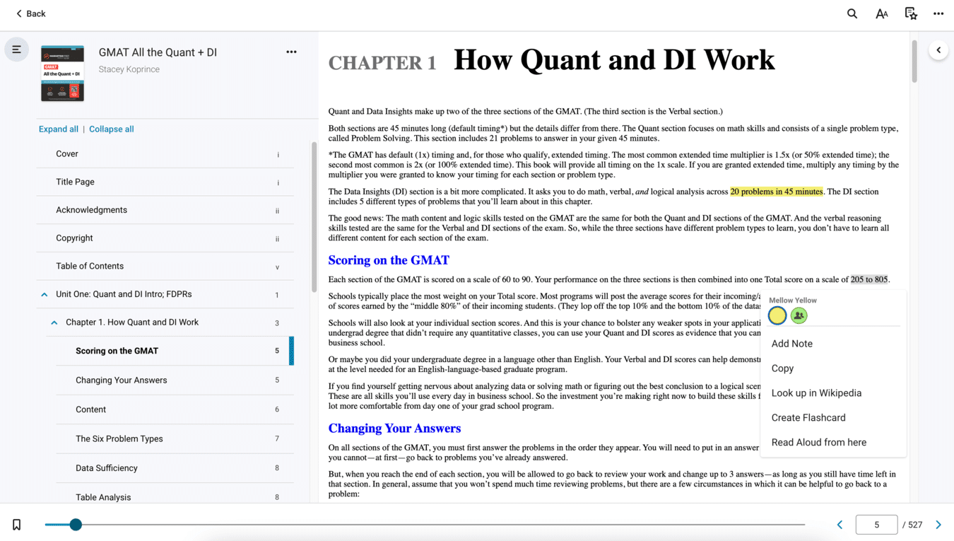 One of Manhattan Prep's e-books delivered via VitalSource platform