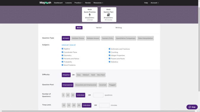 magoosh gre quiz generator