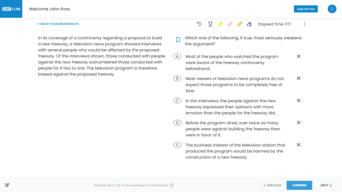 LSAT Lab practice question