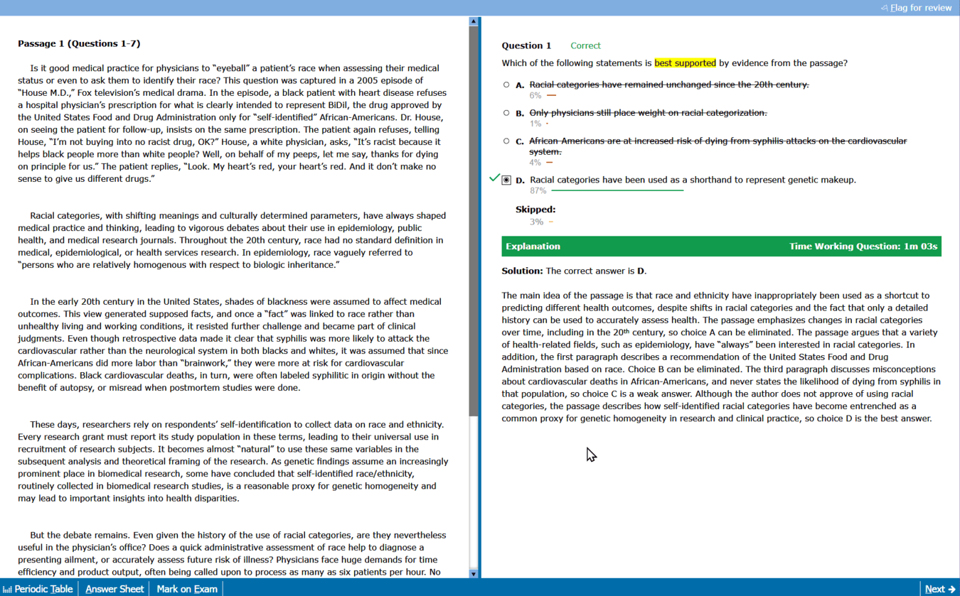 Most of your after-class practice work comes directly from the AAMC