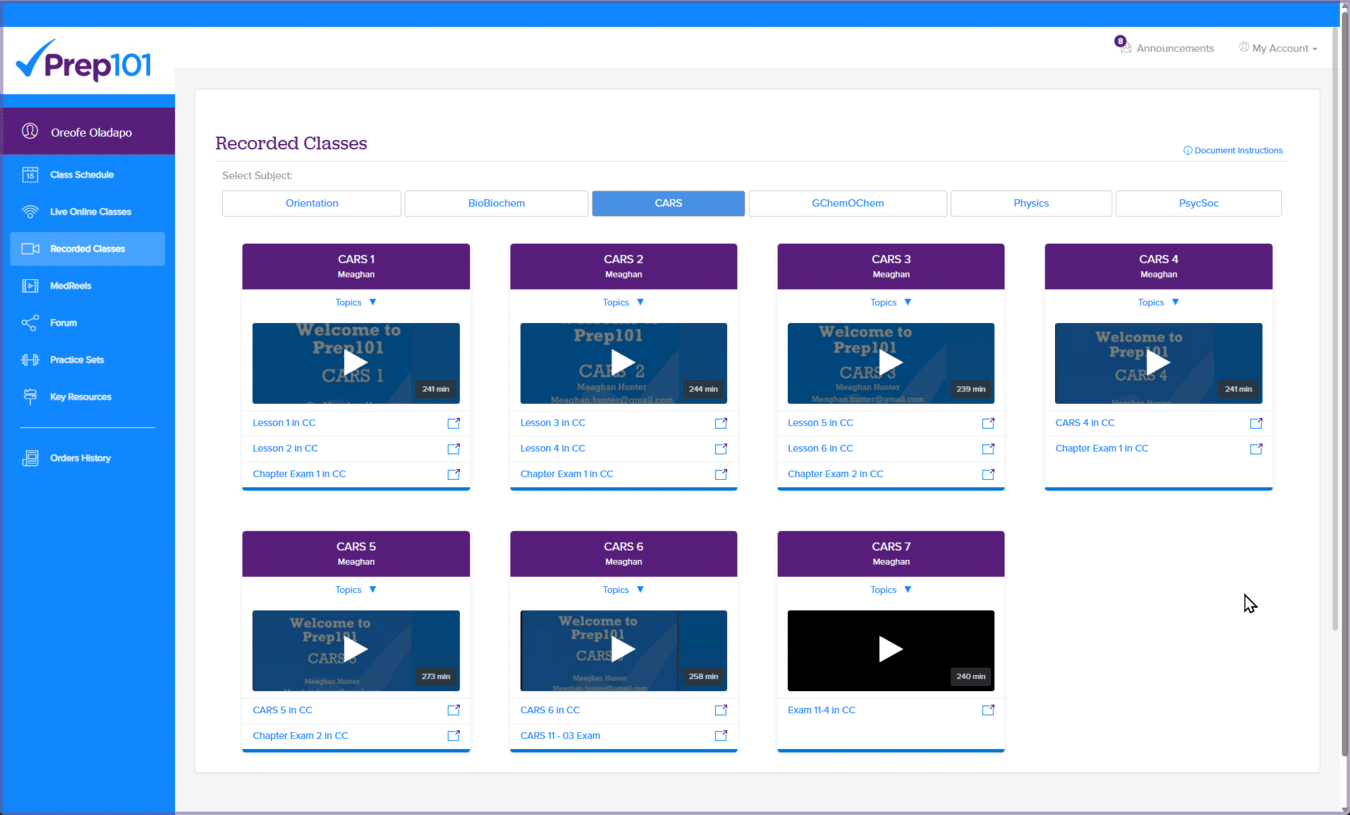 The Prep101 student portal is clean and easy to navigate