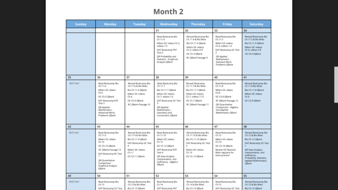 DAT Bootcamp Study Schedule