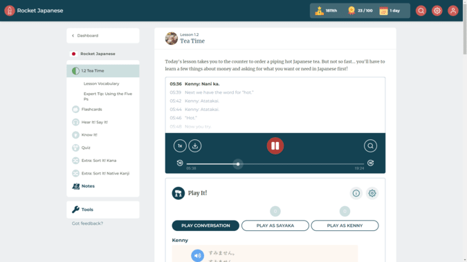 Rocket Languages Japanese audio lesson