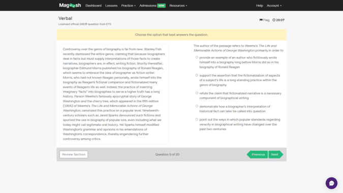 Magoosh GRE practice material