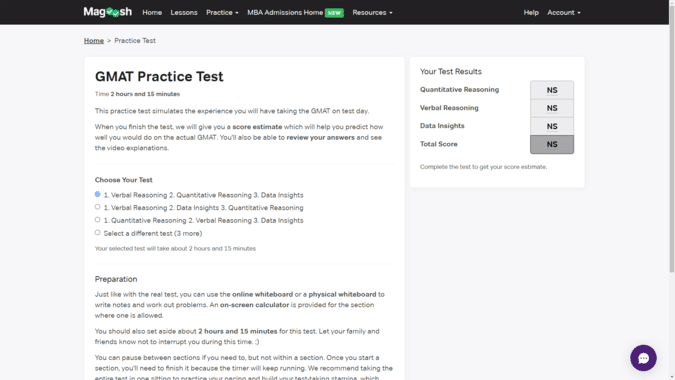 Practice Test Tab