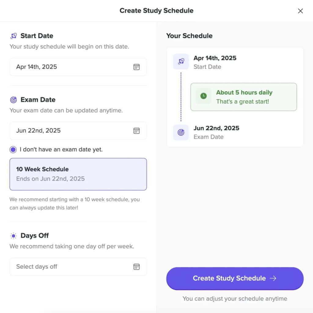 Bootcamp’s study schedule feature