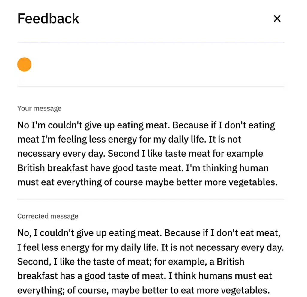 Getting feedback about my grammar on Talkpal