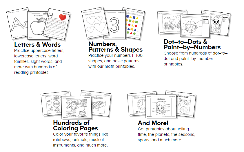 The ABCmouse printables library, featuring 2,000+ printables for offline learning
