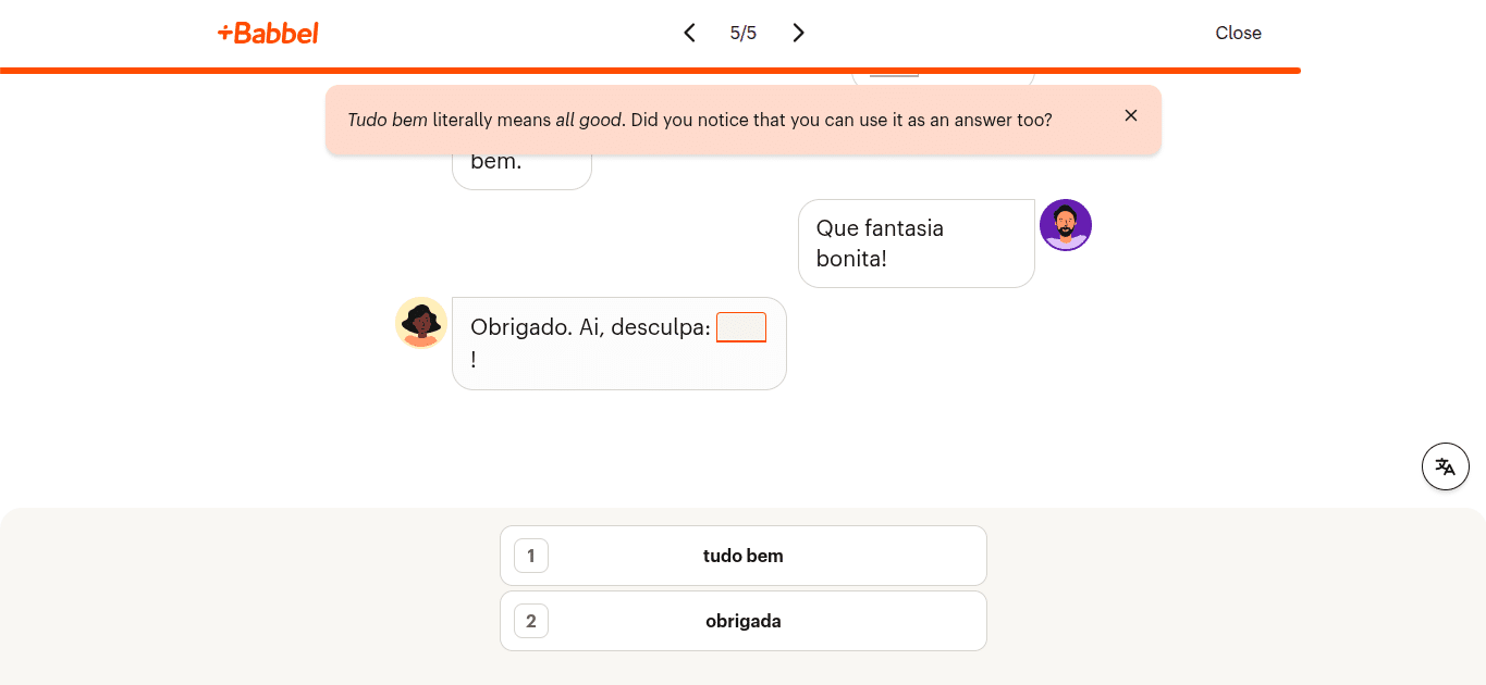 Completing a dialogue on Babbel