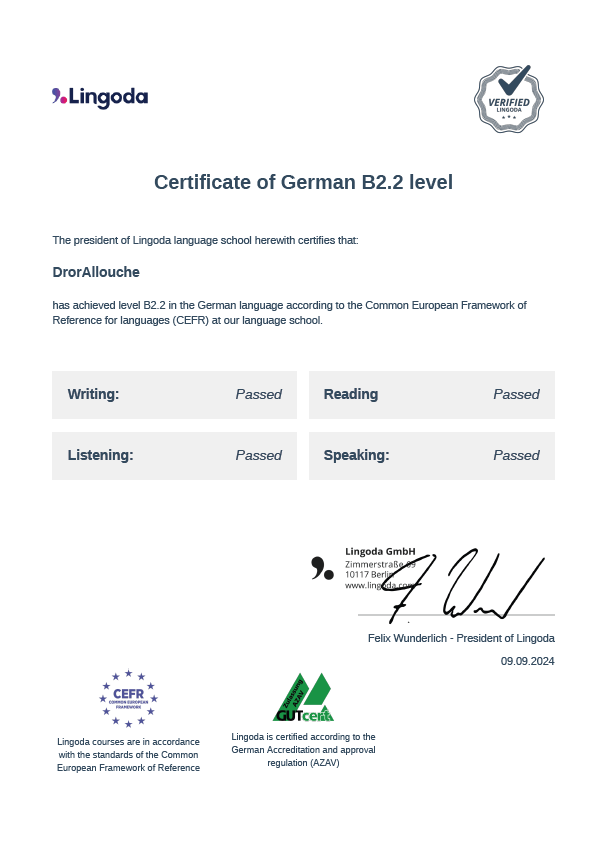 Lingoda example course certification