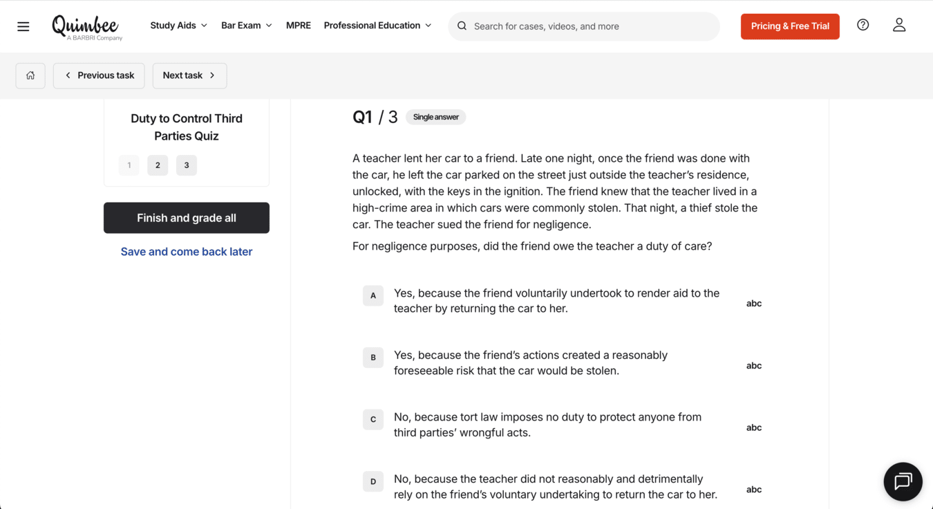 SideBar practice quiz
